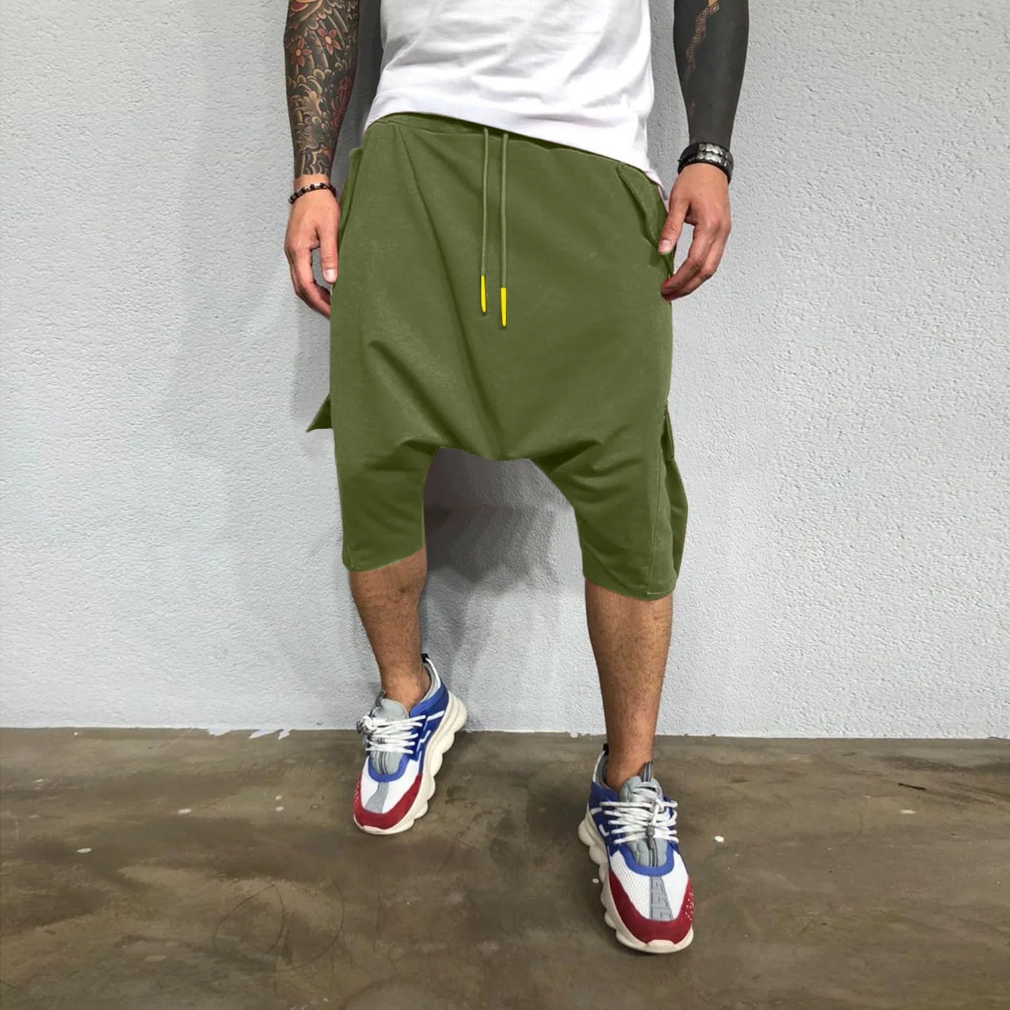 Pantalon de survêtement décontracté pour hommes, tendance Hip Hop en Europe et en amérique, ample, solide, sport de rue, Harlan, court, vêtements pour hommes