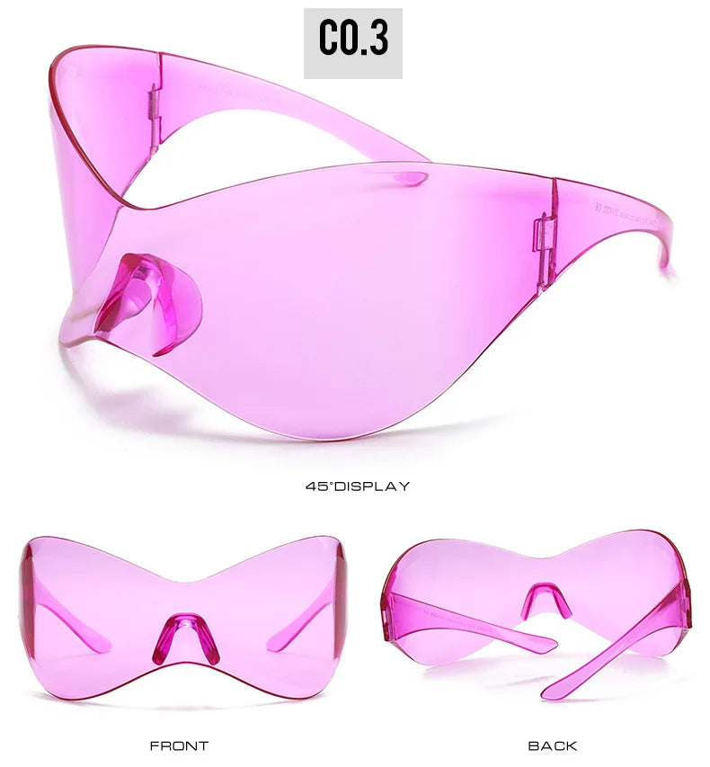 Lunettes de soleil surdimensionnées avec bouclier futuriste pour femmes et hommes, masque argenté à la mode, visière, Punk Y2K