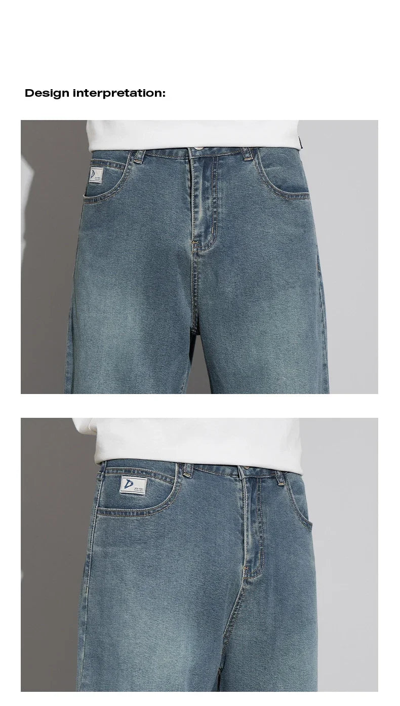 Jean Baggy d'été pour hommes, Baggy, drapé doux, ample, confortable, jambes larges, pantalon en soie glacée, rétro, élastique, décontracté, Denim