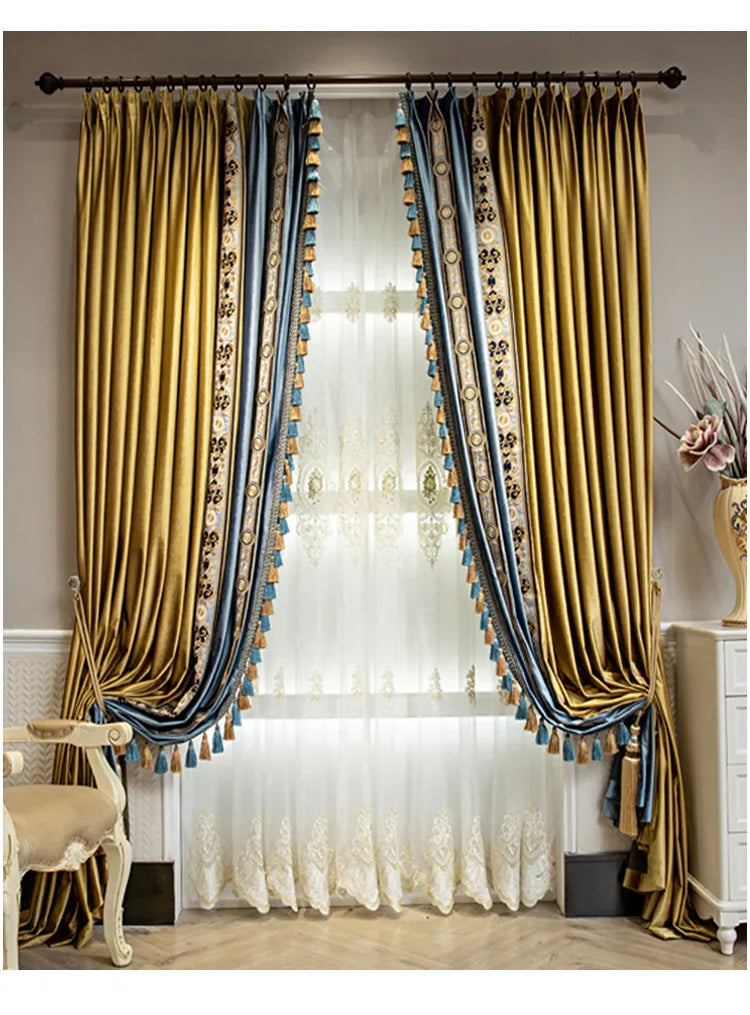 Rideaux en velours ombré or et bleu, haut de gamme, style européen et américain de luxe, pour chambre à coucher, salon, personnalisation de villa