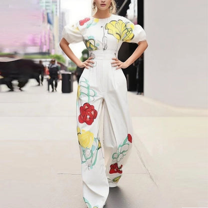 Krisstargirl tenue d'été 2 pièces ensemble pour femme 2025 nouvelle fleur imprimé Blouses haut et pantalon plissé à jambes larges ensembles femme vêtements