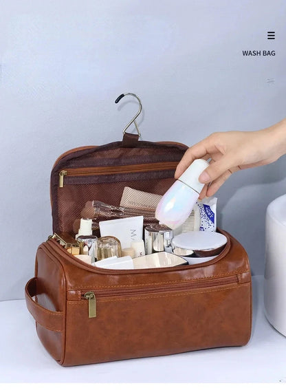 Trousse de toilette en cuir pour hommes et femmes, Kit Dopp, trousse de toilette suspendue pour hommes, trousse de toilette de voyage pour voyager, grand sac à cosmétiques pour T