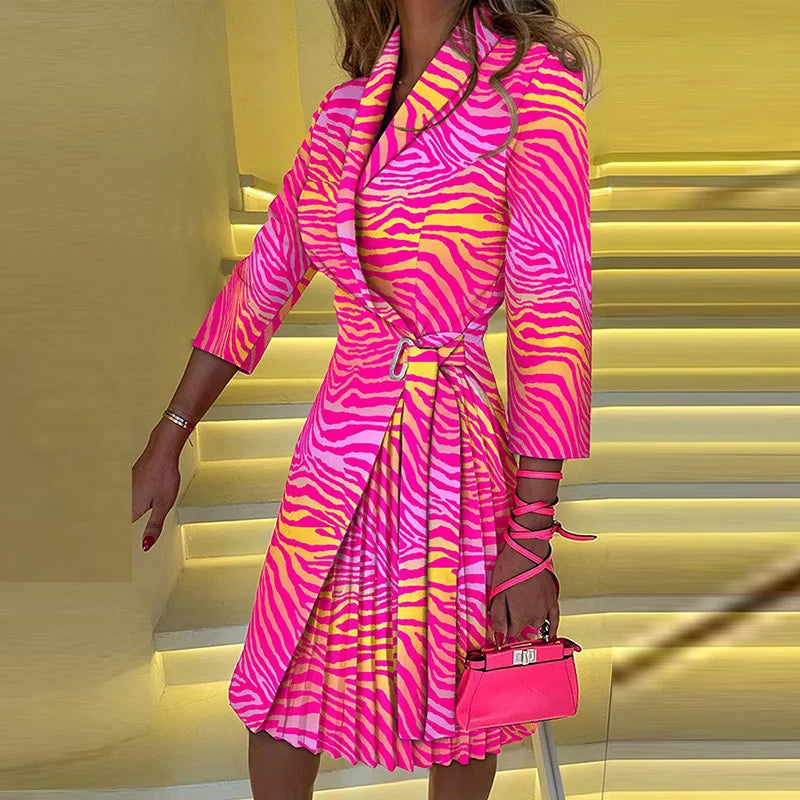 Robe de soirée imprimée à carreaux à manches trois-quarts pour femmes, col en V, dame de bureau, mode pour dames, streetwear d'automne, livraison directe, nouveau