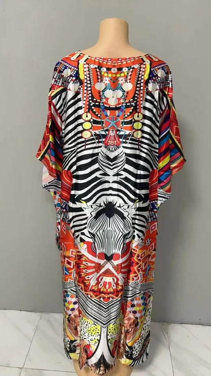 Robe confortable grande taille pour femmes, imprimé Floral, taille ample, jupe longue, manches chauve-souris, col en V, longueur cheville, mode élégante