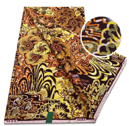 Tissu africain en cire de coton, très bonne qualité, nouvelle grande cire Ankara brillante Pagne, couleur grise, brillant doré, trucs Batik, 6 mètres