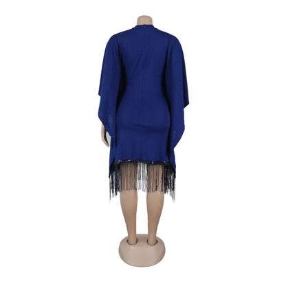 Robe mi-longue à pampilles en polyester à manches 3/4 pour femmes, tenues africaines élégantes, vêtements africains