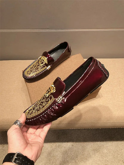 Chaussures Décontractées en Cuir Verni Astronomique Souple pour Homme, Style Coréen, Décontracté, en Une Étape, Style Britannique, pour Paresseux, Nouvelle Collection Printemps Été