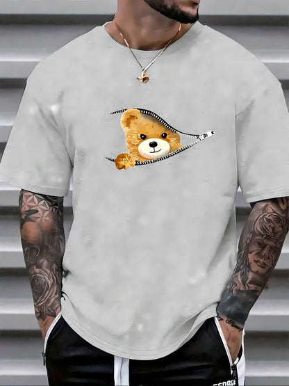 T-shirt d'été imprimé à motif d'ours pour hommes et femmes, adapté au haut décontracté et respirant