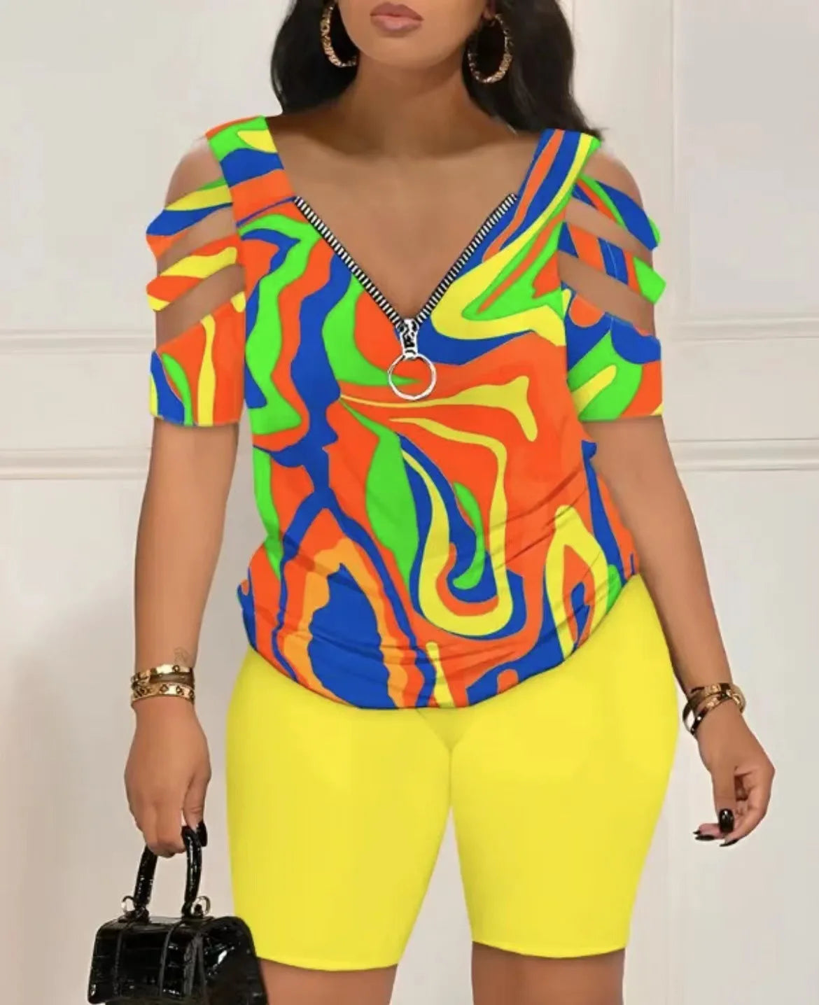 2025 mode Sexy pour fora t-shirt et short 2 pièces ensembles femmes tenue été décontracté ample imprimé t-shirts deux pièces ensemble pour les femmes