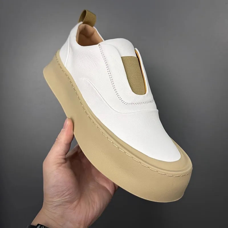 Mocassins à enfiler en cuir véritable pour hommes, chaussures de loisirs respirantes, mode, Style polyvalent, bout rond, plateforme, chaussures décontractées, qualité supérieure