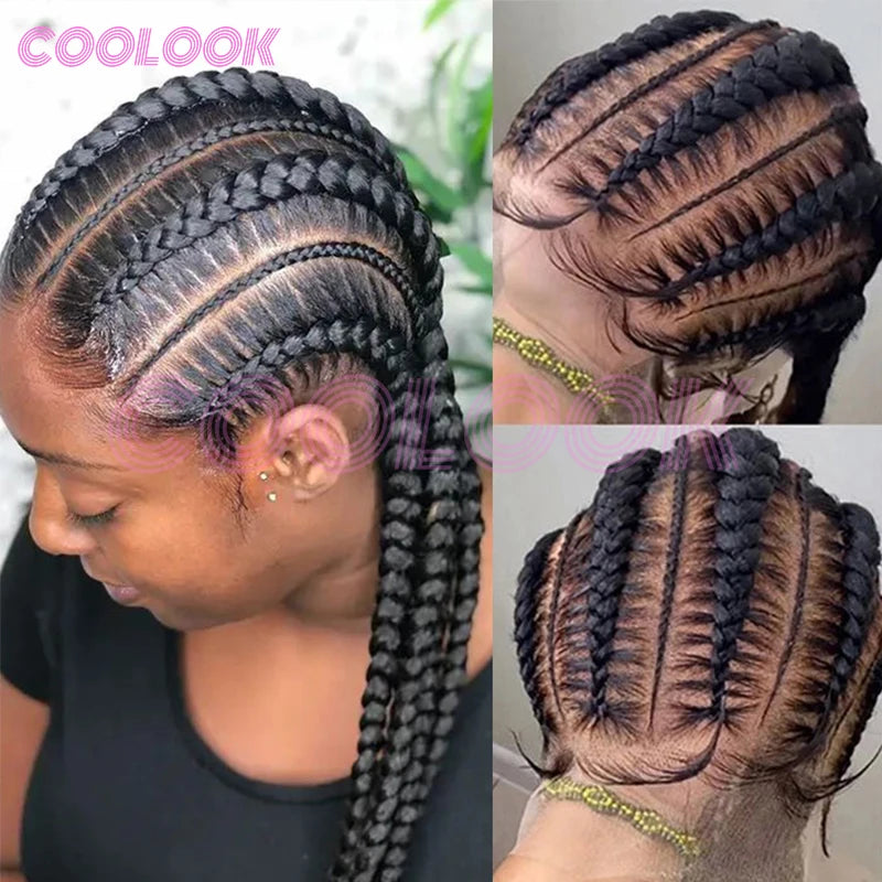 360 pleine dentelle Cornrow tressé perruques pour les femmes noires synthétique sans noeud 20 "sans colle tressé perruque avec des cheveux de bébé déesse tresses perruque