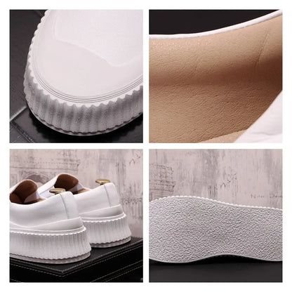 Mocassins en cuir à plateforme épaisse pour hommes, chaussures décontractées, chaussures de planche plates rehaussantes, nouveau, 2025