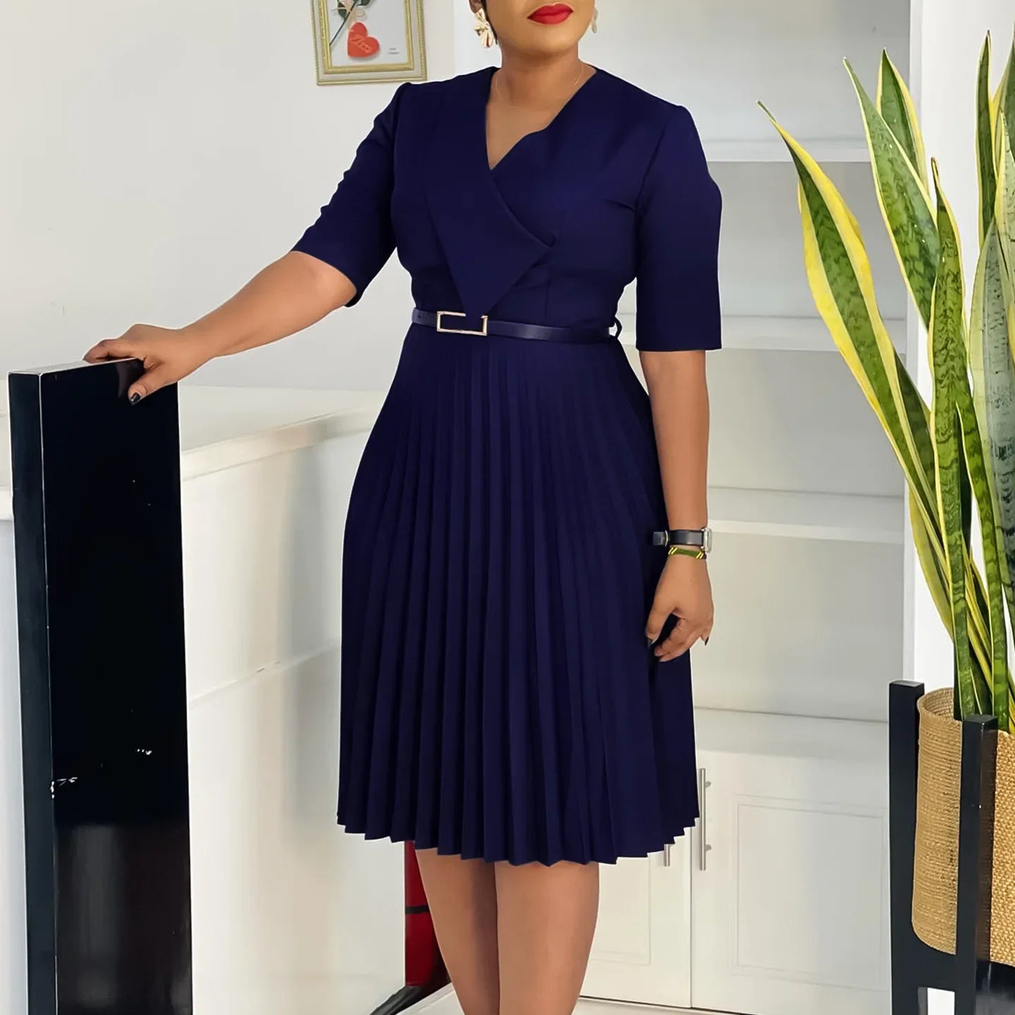 Robe plissée mi-longue en polyester à manches courtes et col en V pour femmes, vêtements africains, robe élégante, fête de mariage, été, Dashiki, 2025