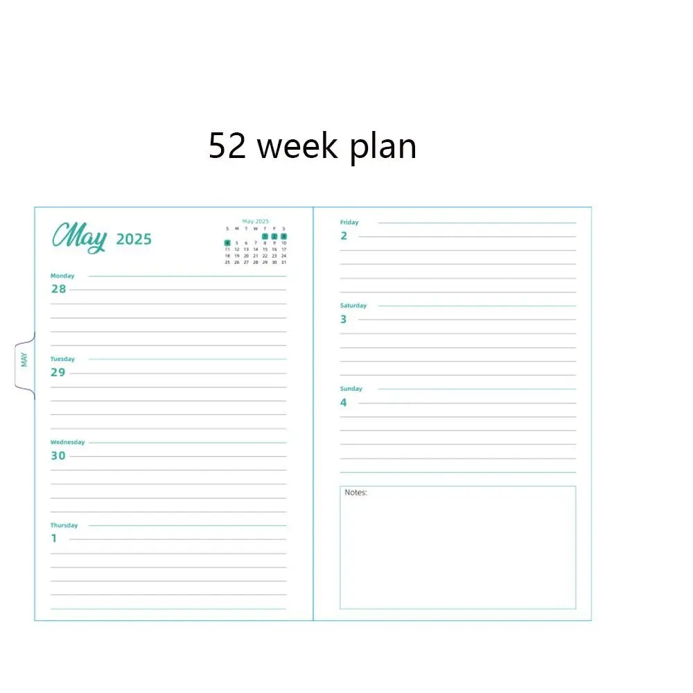 Agenda mensuel en anglais 2025, livre à bobine à feuilles mobiles, Plan hebdomadaire, carnet de notes à fleurs, organisateur de liste de choses à faire