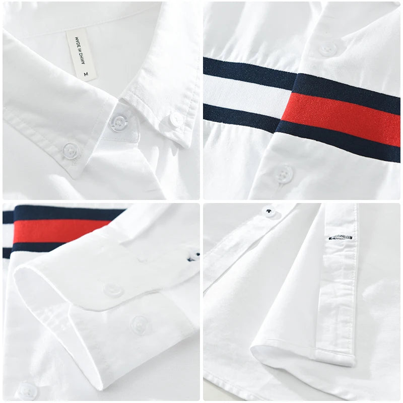 Chemise Patchwork blanche pour hommes, en coton, ample, à manches longues, à la mode, nouvelle collection printemps 2024