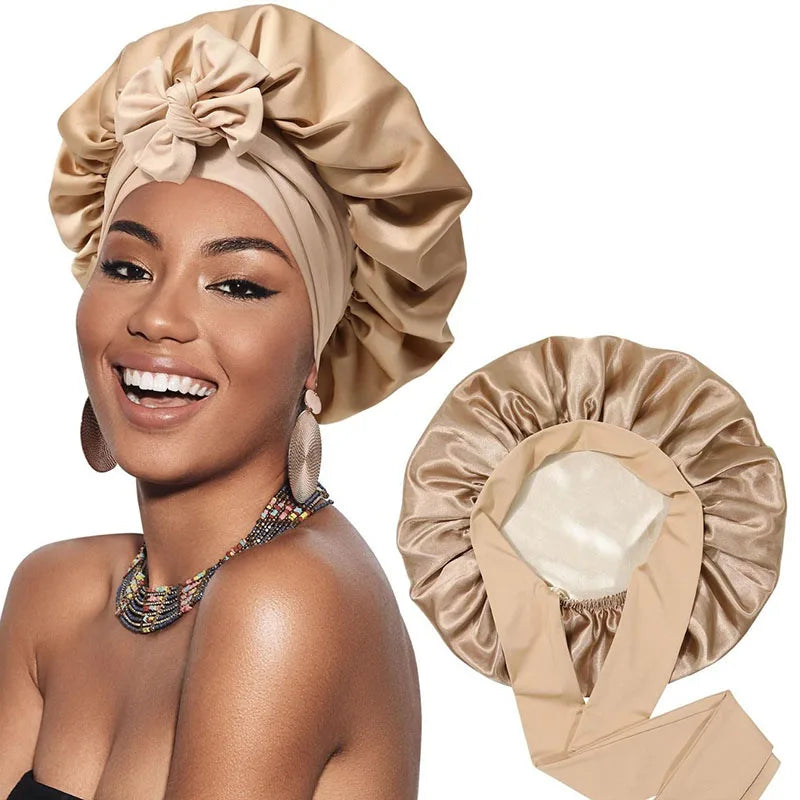 Bonnet de Nuit en Satin à Double Couche pour Femme, Couvre-chef Réversible, Soins Capillaires Ronds, Vêtements de Sauna