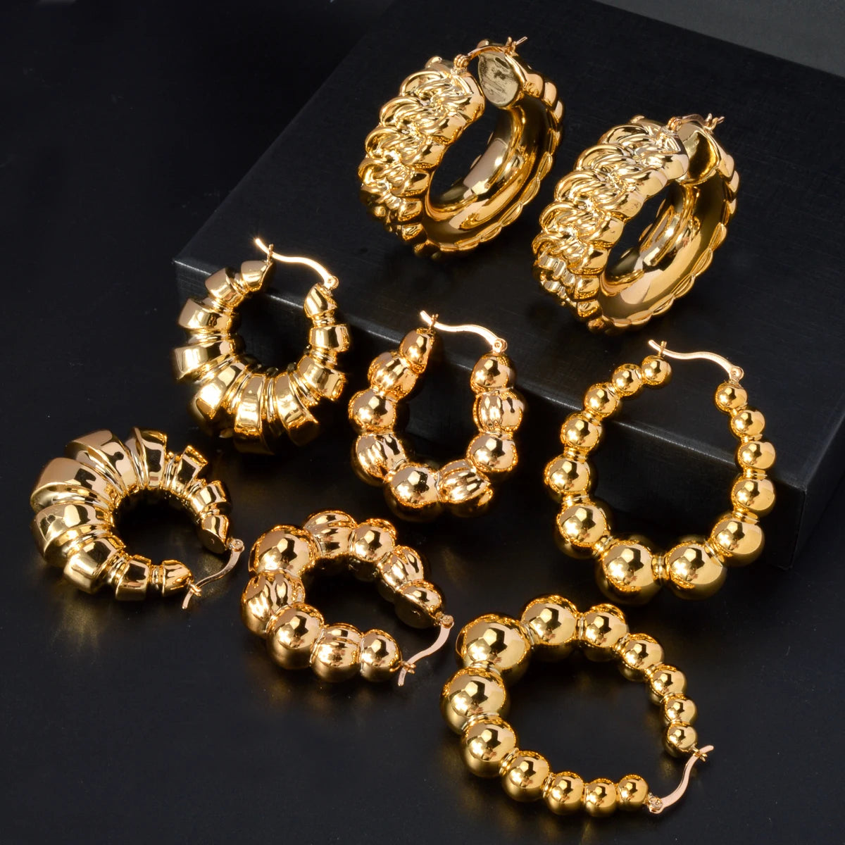 ZEADear – boucles d'oreilles ajourées couleur or 18 carats, en émail noir, gouttes d'huile, boucles d'oreilles, cadeaux de mariage du Nigeria et de l'afrique