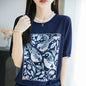 2025 été nouveau 100% Lyocell femmes à manches courtes décontracté col rond jacquard dessin animé T-shirt lâche hauts en tricot pull t-shirts cool