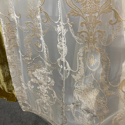 Rideaux occultants de luxe en feuille de velours de soie, estampage doré, pour salon, chambre à coucher, salle à manger, Nature, taille verticale personnalisée, Tulle blanc