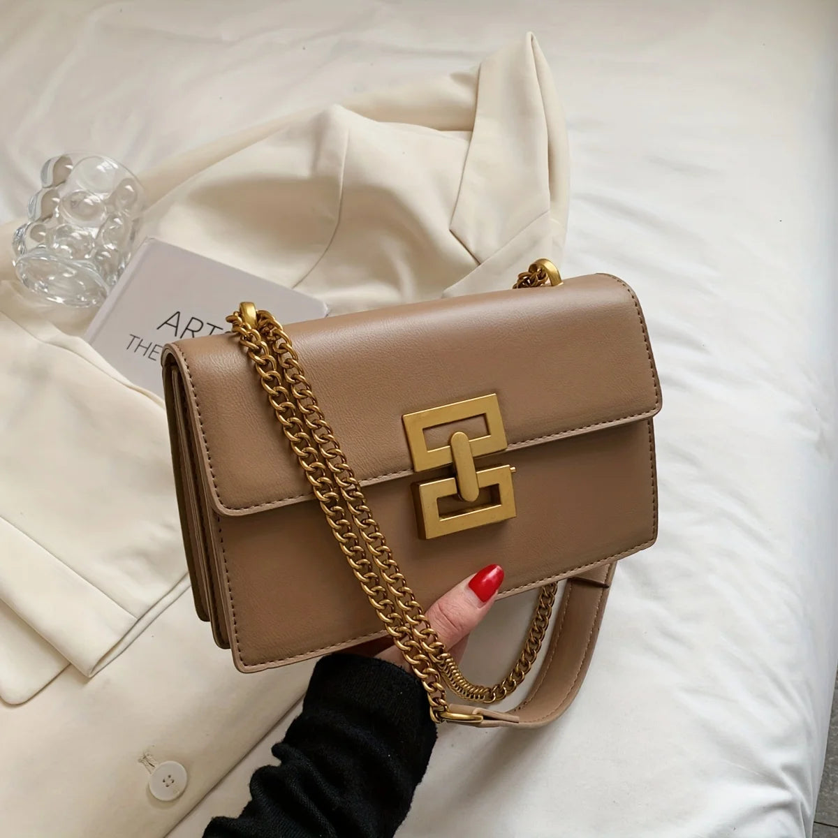 Sac à bandoulière classique minimaliste, portefeuille carré en cuir PU, sac à main et sac à bandoulière décontracté pour femmes