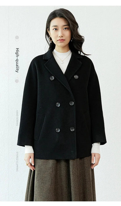 Manteau en laine Double face pour femme, épais, mi-long, col de costume, coupe ample, couleur Pure, polyvalent, nouveau Style automne hiver