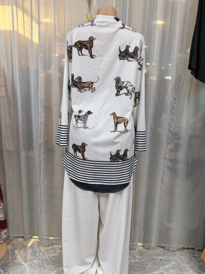 Ensemble Dashiki africain 2 pièces pour femmes, haut imprimé chien, pantalon ample, costume traditionnel, respirant, confortable, tenue décontractée, été