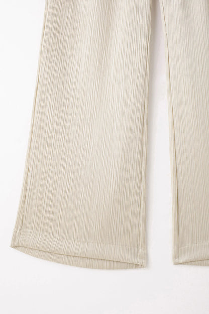 TRAFZA 2024 femmes 2 pièces ensemble taille élastique poche plis décorer pantalon à jambes larges + solide simple boutonnage fente ourlet Blouse haut