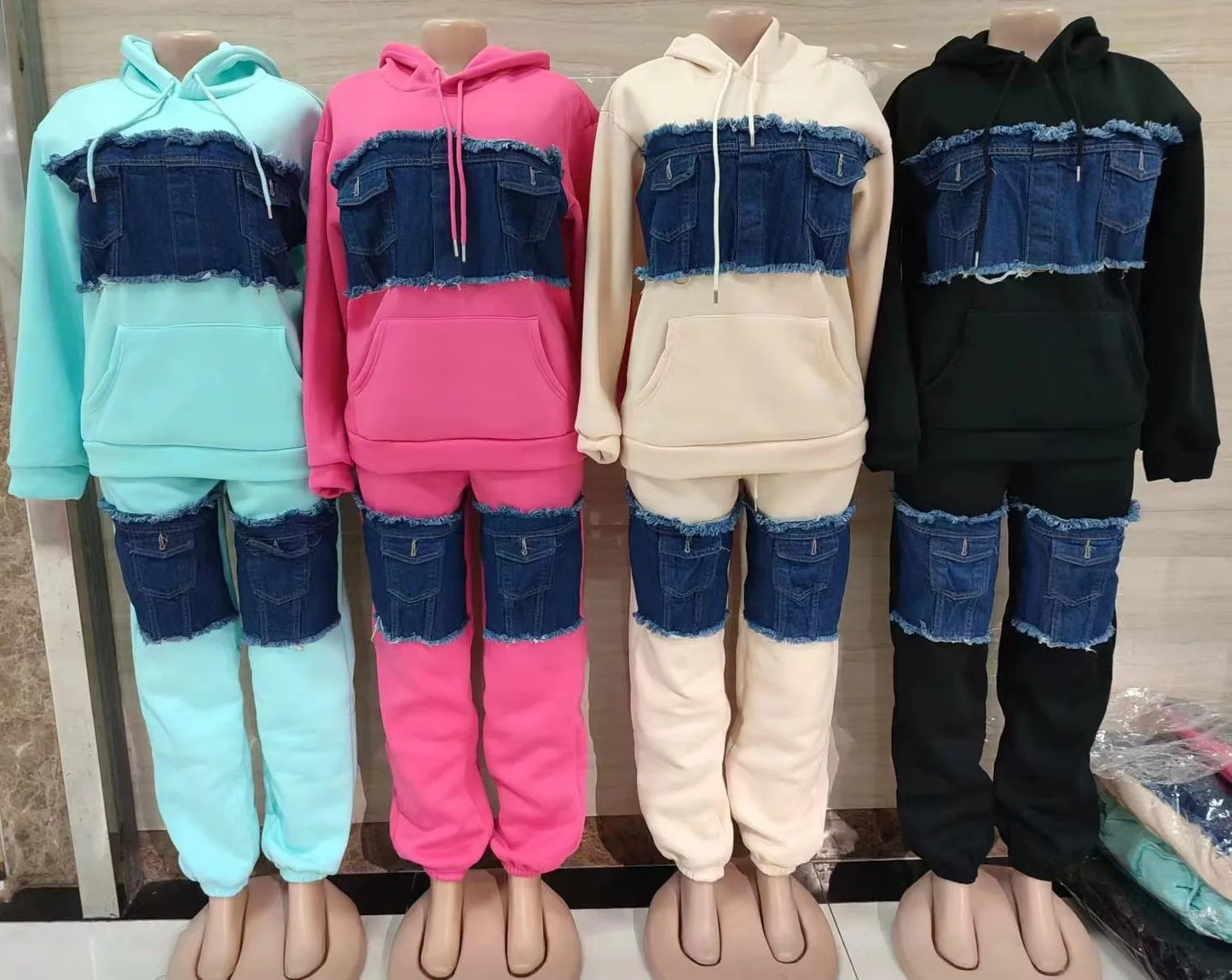 Ensemble 2 pièces pour femmes, vêtements africains Dashiki, nouvelle mode printemps-automne, haut en Denim à manches longues et pantalon, costume de fête, ensembles assortis