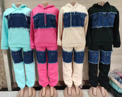 Ensemble 2 pièces pour femmes, vêtements africains Dashiki, nouvelle mode printemps-automne, haut en Denim à manches longues et pantalon, costume de fête, ensembles assortis