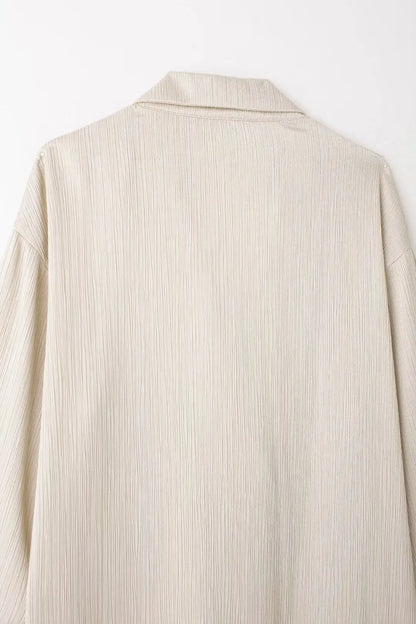 TRAFZA 2025 femmes pantalons décontractés ensemble taille haute pantalon à jambes larges + solide Beige ample glace soie Double boutonnage chemise hauts 2025 à la mode