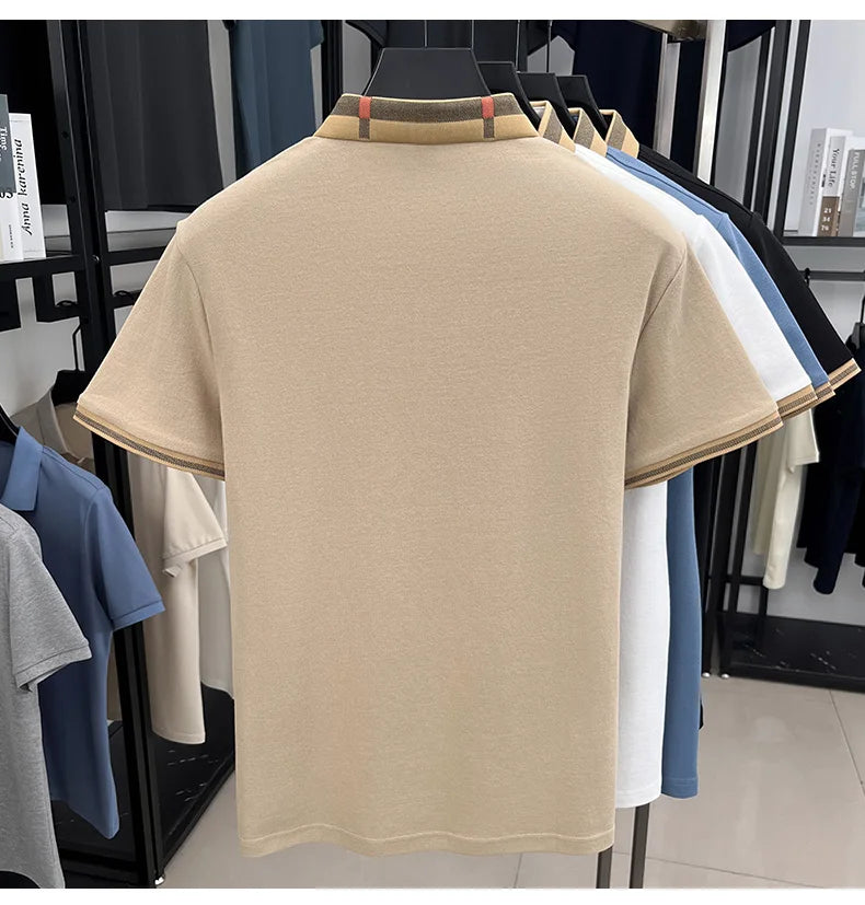 Polo d'été à manches courtes pour hommes, mode golf, design haut de gamme, broderie en soie glacée exquise, T-shirt respirant, 2025