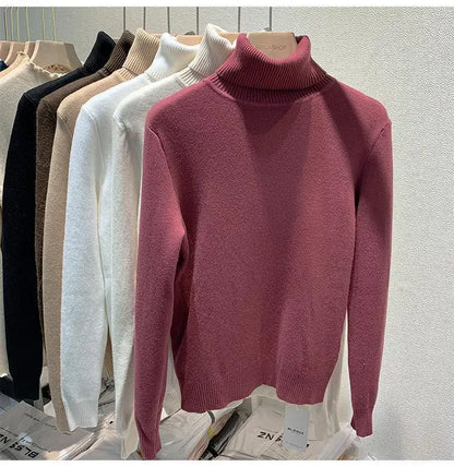Pull épais à col haut pour femme, haut d'hiver chaud et doux, couleur unie, vêtements intérieurs, chemise à bascule, nouvelle collection 2025