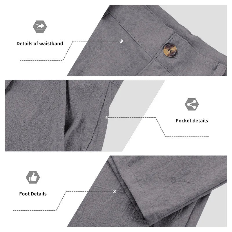 BERAKAH SUPRÊME – pantalon de costume décontracté en lin pour hommes, couleur unie, nouvelle mode, pantalon de plage à jambes larges, européen et américain