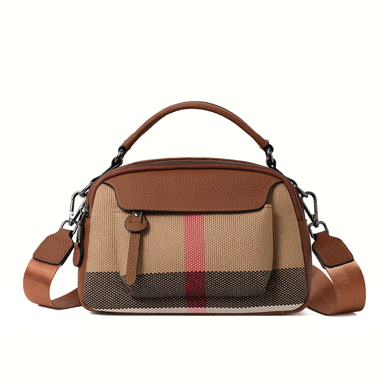 Sac à main chic à motif écossais – Toile premium – Mélange de cuir, haut élégant – poignée et bandoulière