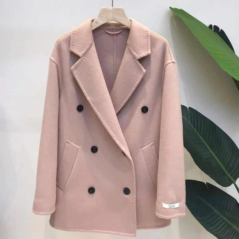 GENHUA 2025 automne hiver nouveaux modèles femmes Double face manteau en cachemire de haute qualité polyvalent 10% cachemire veste à Double boutonnage