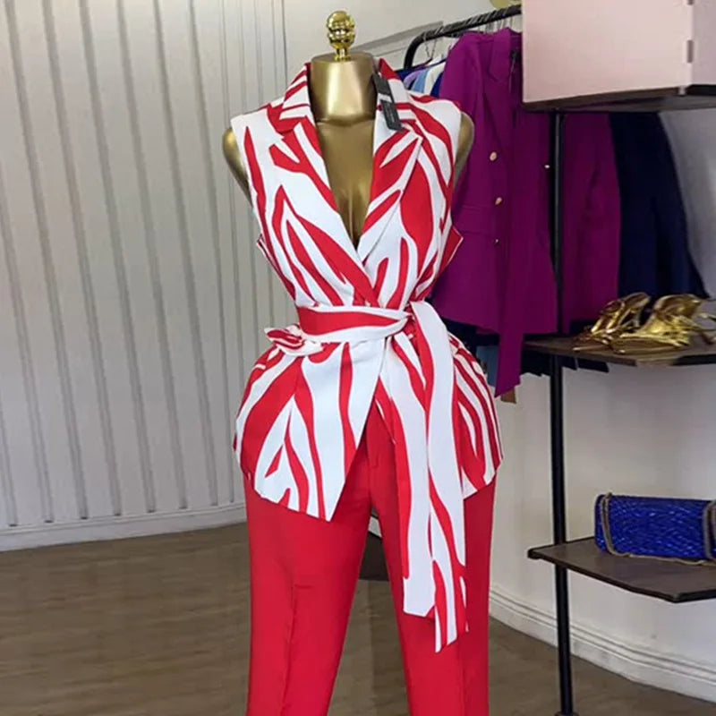 BS - Mode femmes ensemble sans manches col cranté Blazer hauts et pantalons ensembles 2025 été OL rue deux 2 pièces ensembles tenues