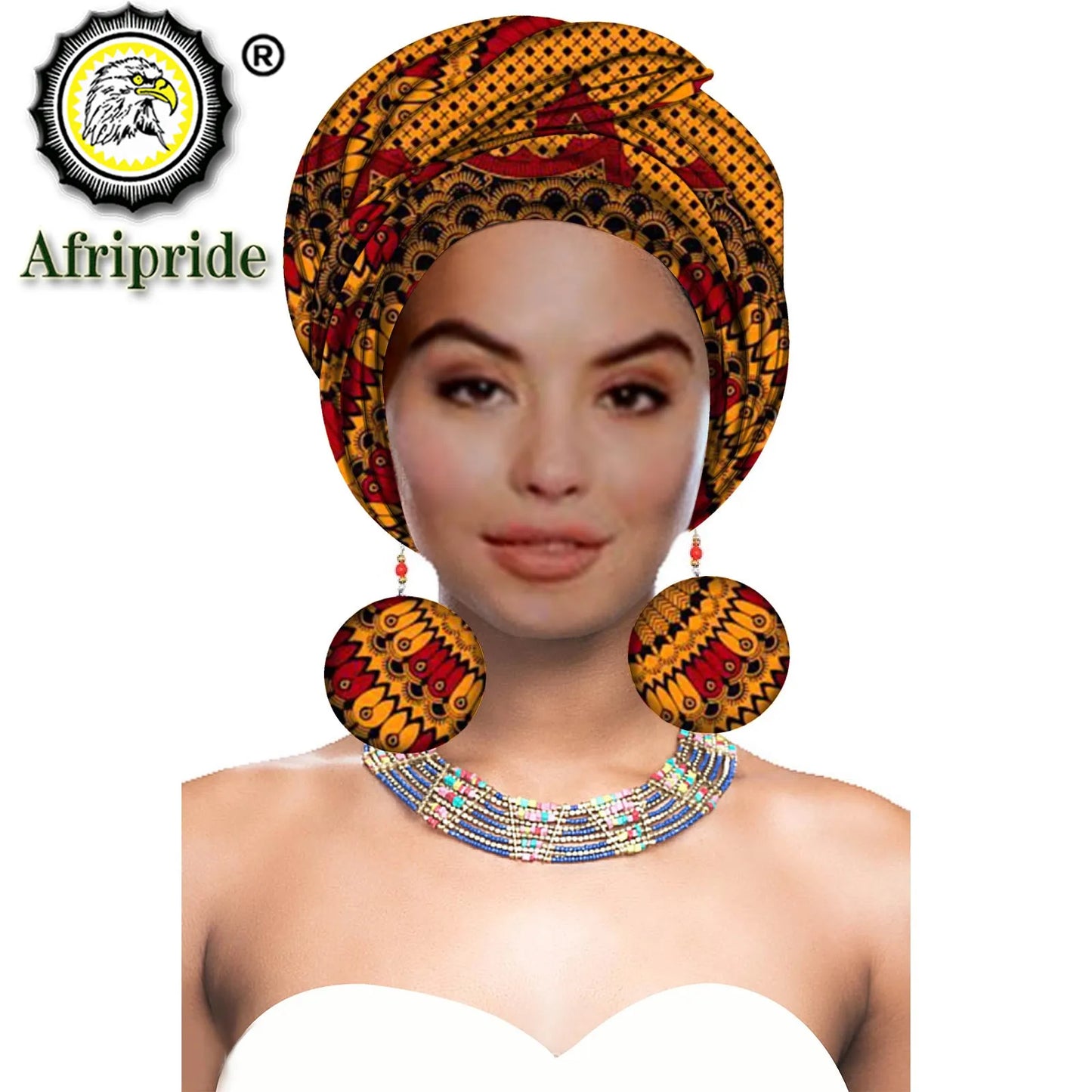 Turbans - bandeaux africains pour femme foulard africain couvre-chef nigérian avec boucle d'oreille assortie Dashiki Ankara cire S20H004