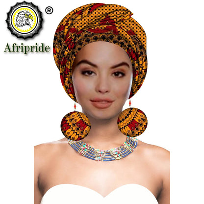 Turbans - bandeaux africains pour femme foulard africain couvre-chef nigérian avec boucle d'oreille assortie Dashiki Ankara cire S20H004