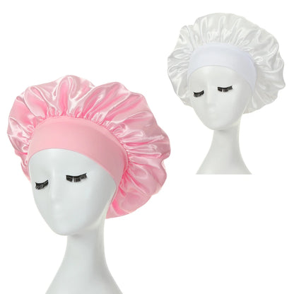 2 pièces lait Imitation soie large bord Satin tissu femmes cheveux chapeau Bonnet bande élastique chapeaux bonnets pour les femmes
