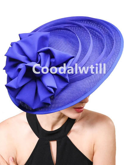 Noir grand Chapeau fascinateur femmes Royal Ascot casque fleur mode Chapeau Casquette pour église Kentucky Derby Chapeau Casquette bandeau