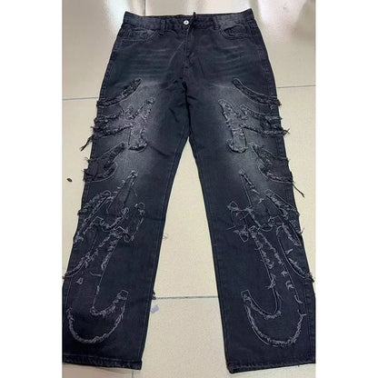 Hommes Baggy Esthétique Streetwear Jeans Mâle Rétro Mode Jambe Large Denim Pantalon Graphique Brodé Designer Hip Pop Denim Pantalon