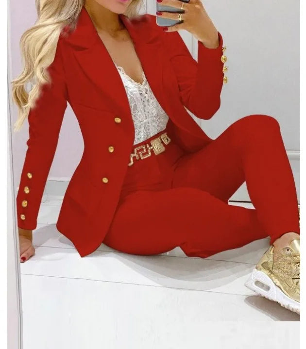 Ensemble deux pièces pour femmes, vêtements d'automne, manteaux et pantalons, mode polyvalente, décontracté, veste à manches longues et pantalon, 2023