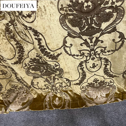 Rideaux occultants de luxe en feuille de velours de soie, estampage doré, pour salon, chambre à coucher, salle à manger, Nature, taille verticale personnalisée, Tulle blanc