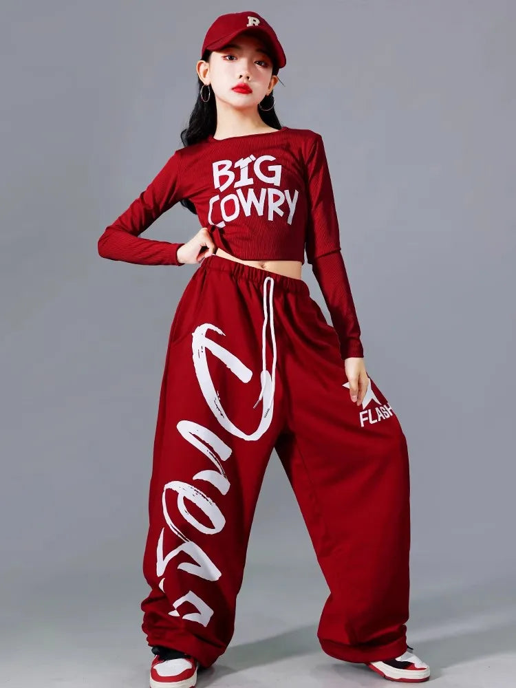 Filles K-pop haut court mode lettres Sport Joggers pantalon fille groupe vêtements ensembles enfants Hip Hop Streetwear enfants Jazz Costumes