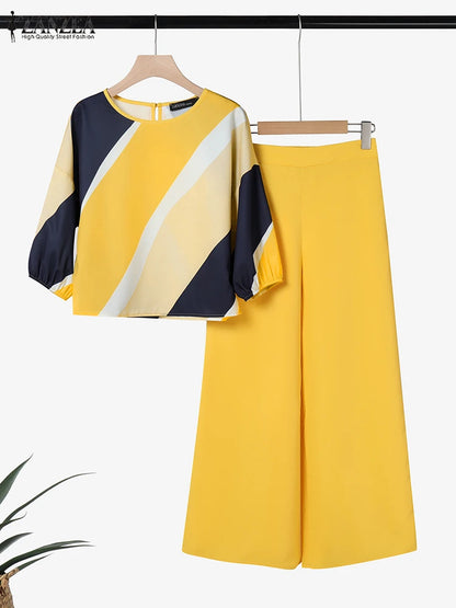 BERAKAH SUPRÊME – ensemble pantalon d'été 2 pièces pour femmes, tenues à la mode, manches 3/4, chemisier imprimé, pantalon, costume de travail décontracté, survêtements assortis