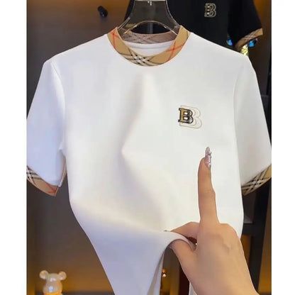 T-shirt à manches courtes pour hommes, marque tendance d'été, impression haut de gamme, couleur contrastée, tendance, décontracté, mode, couleur unie