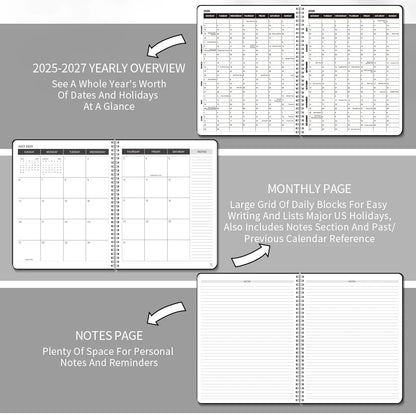 1Pc A4 2025.7-2027.6 Planificateur mensuel et calendrier 2 ans mensuels à partir de 2025 juin. 2027, 24 mensuels, avec 3 autocollants