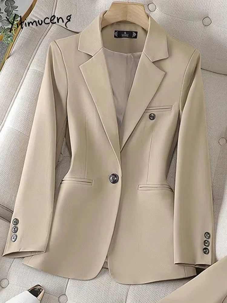 Costume Blazer Bleu Décontracté pour Femme, Tenue de Bureau, Manches sulf, Veste à Bouton Unique, Ensemble 2 Pièces, Chic, Mode, Pantalon, Élégant