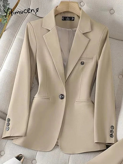 Costume Blazer Bleu Décontracté pour Femme, Tenue de Bureau, Manches sulf, Veste à Bouton Unique, Ensemble 2 Pièces, Chic, Mode, Pantalon, Élégant