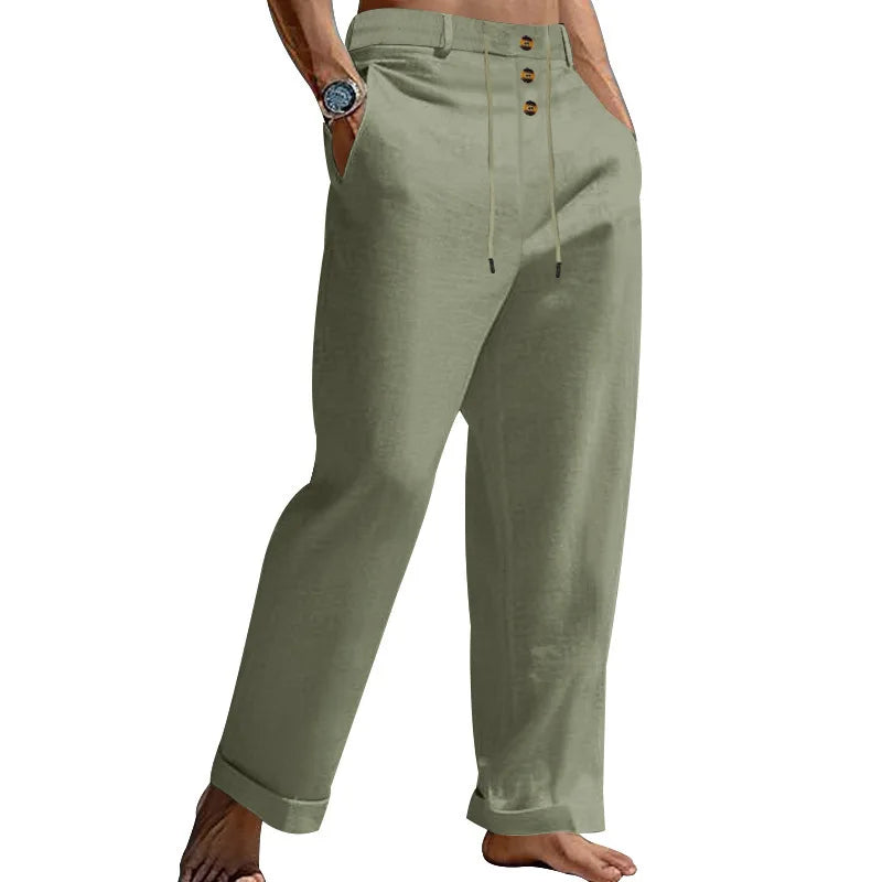 Pantalon de plage confortable en coton et lin pour hommes, sangle droite, haute qualité, décontracté, printemps et automne, nouvelle mode, 2025